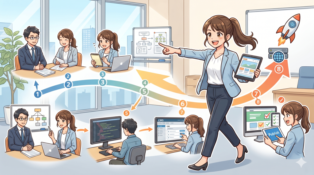 Webサイト制作の流れを徹底解説【全8ステップ】発注から公開まで担当者がすべきことを完全ガイド